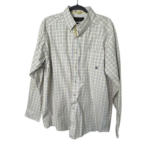 Ariat Pro Series Shirt Men's Size Large Long Sleeve Button Down White Plaid - Picture 1 of 8